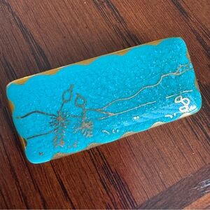 Vintage Ariglo Turquoise Blue Handmade Ceramic Southwestern Pin Cactus Mountains